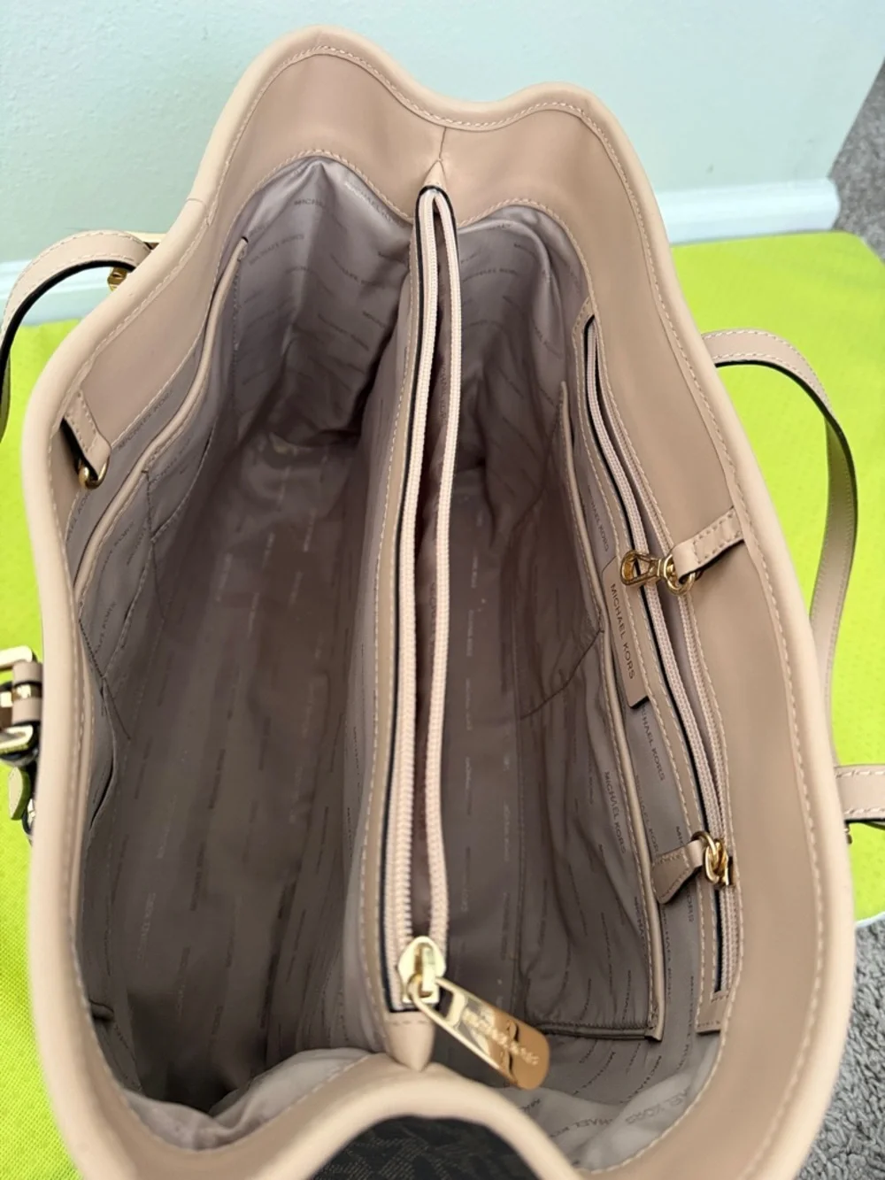 Michael Kors Brown Logo Tote with Pink Trim